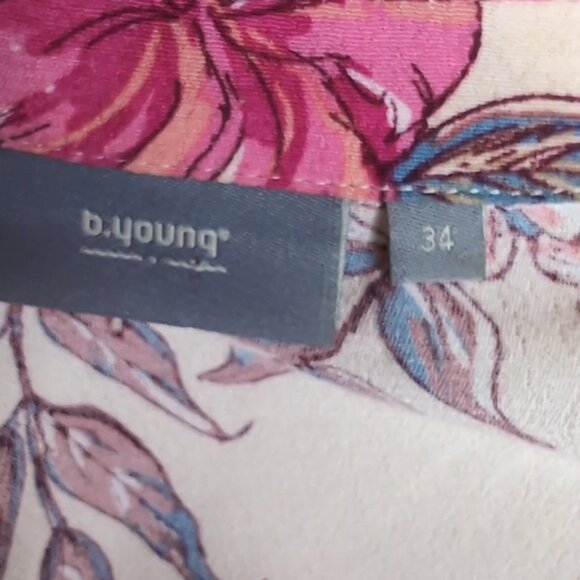 🍁B.Young Crepe Pajama Shirt Floral Print Buttoned Collared PJs Sleep Top - Picture 10 of 12